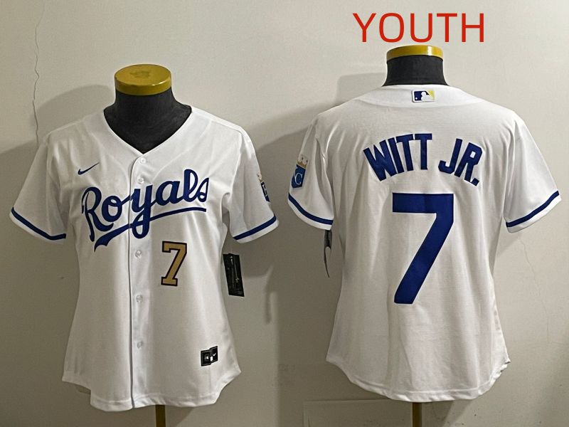 Youth 2025 Kansas City Royals #7 Witt jr White Game Nike MLB Jersey style 2